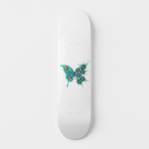 Skateboard Mariposa con plumas de pavo real verde