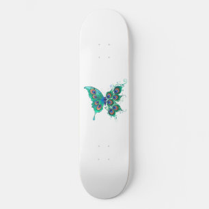 Skateboard Mariposa con plumas de pavo real verde