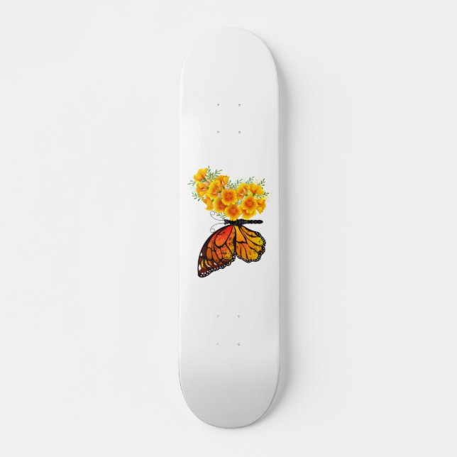 Skateboard Mariposa de flores con amapola amarilla de Califor (Anverso )