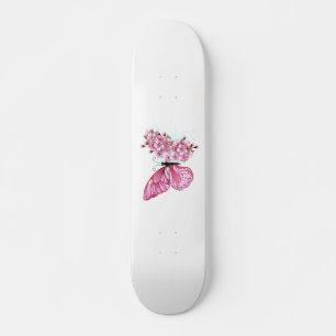 Skateboard Mariposa de flores con Sakura rosa