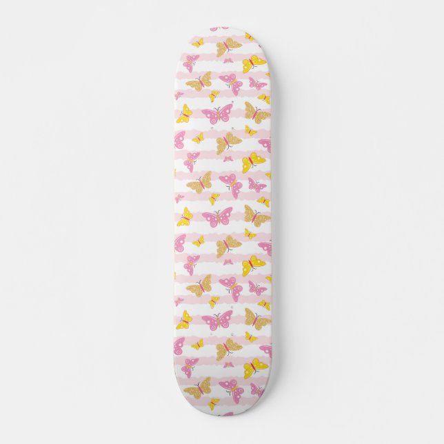 Skateboard Mariposa dorada y rosa (Anverso )