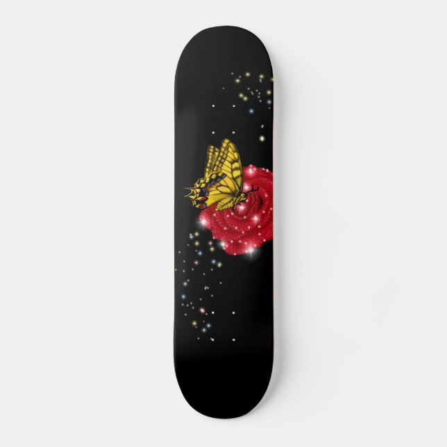 Skateboard Mariposa en rosa roja con asteriscos gotas de lluv (Anverso)