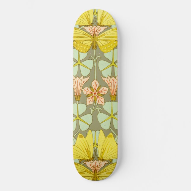 Skateboard Mariposa Floral Botánica Art Nouveau (Anverso)