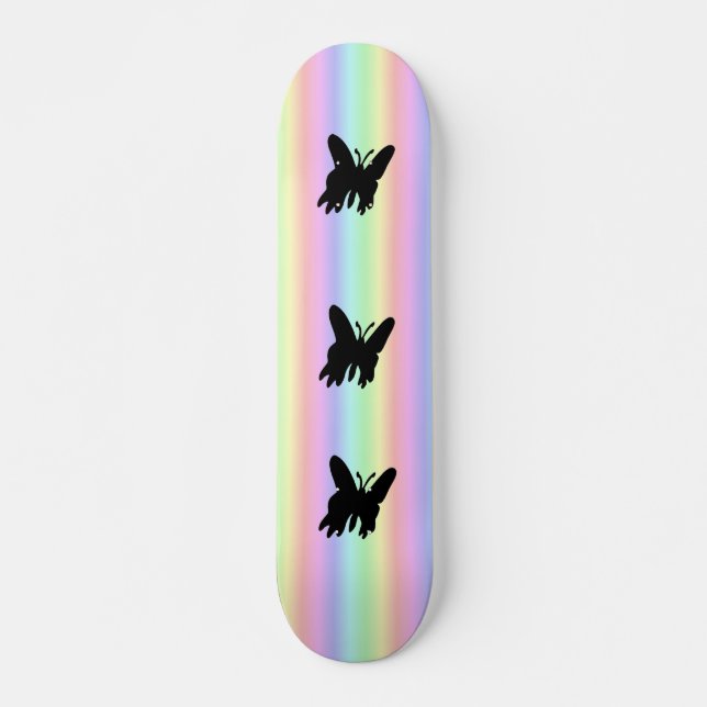 Skateboard Mariposa negra en arco iris (Anverso )