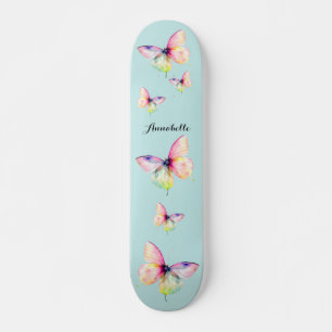 Skateboard Mariposa rosa delgada en colores arcoiris pasteles