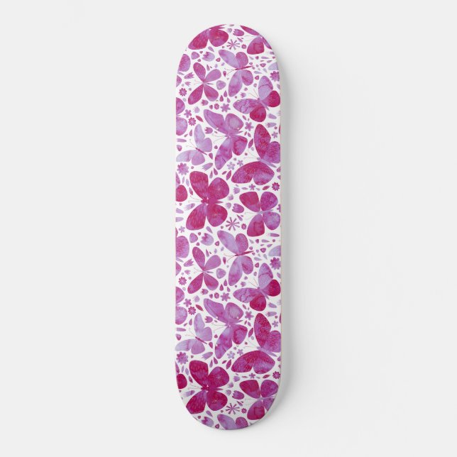 Skateboard Mariposas Acuarela Magenta Rosa (Anverso)