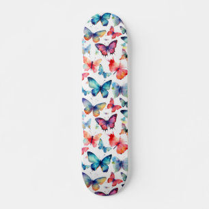 Skateboard Mariposas Acuarela Patrón Colorido de la Naturalez