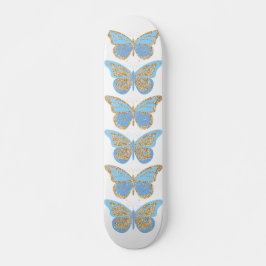 Skateboard Mariposas Azules de Oro Brillantes