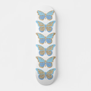 Skateboard Mariposas Azules de Oro Brillantes