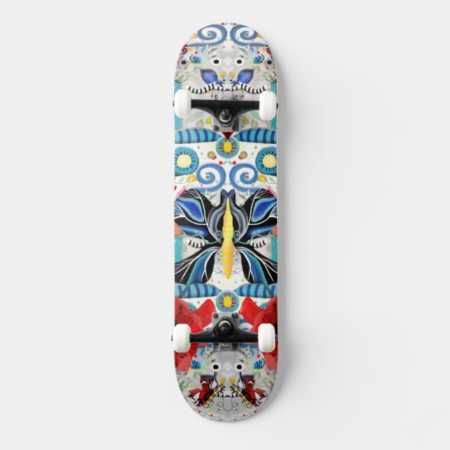 Skateboard Mariposas azules Insectos agitadores retro cachorr (Anverso)