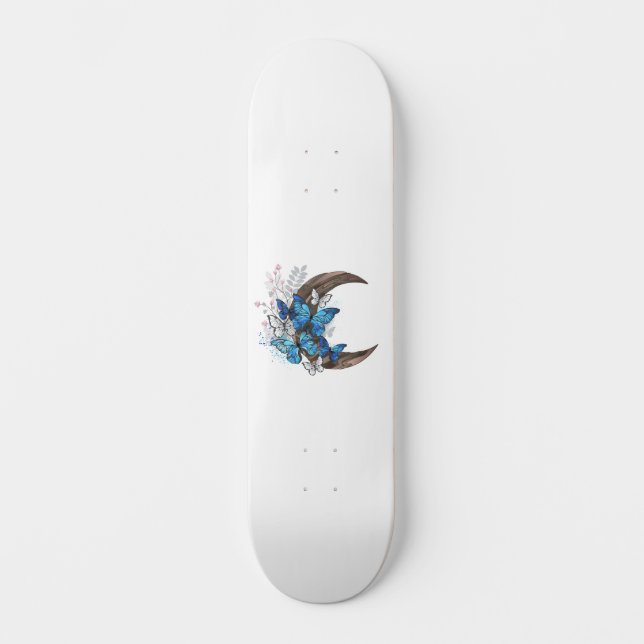 Skateboard Mariposas azules sobre la media luna de madera (Anverso)