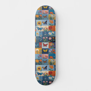 Skateboard Mariposas Coloridas Y Flores Silvestres Parcheado
