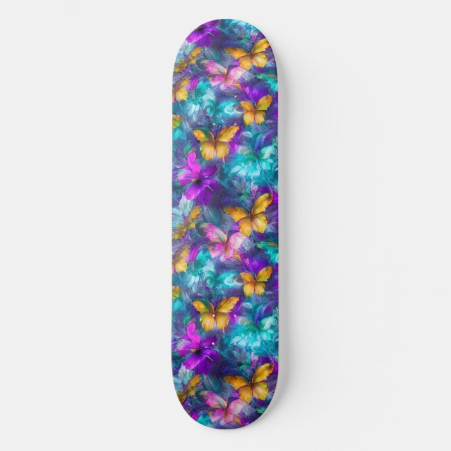 Skateboard Mariposas de acuarela pastel mágica Girly (Anverso)