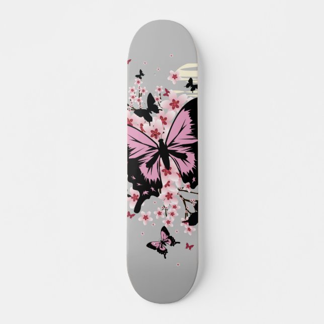 Skateboard Mariposas de Flor de Cerezo (Anverso )