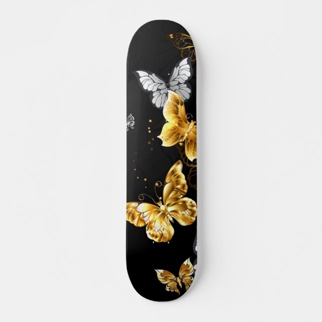 Skateboard Mariposas doradas y blancas (Anverso )