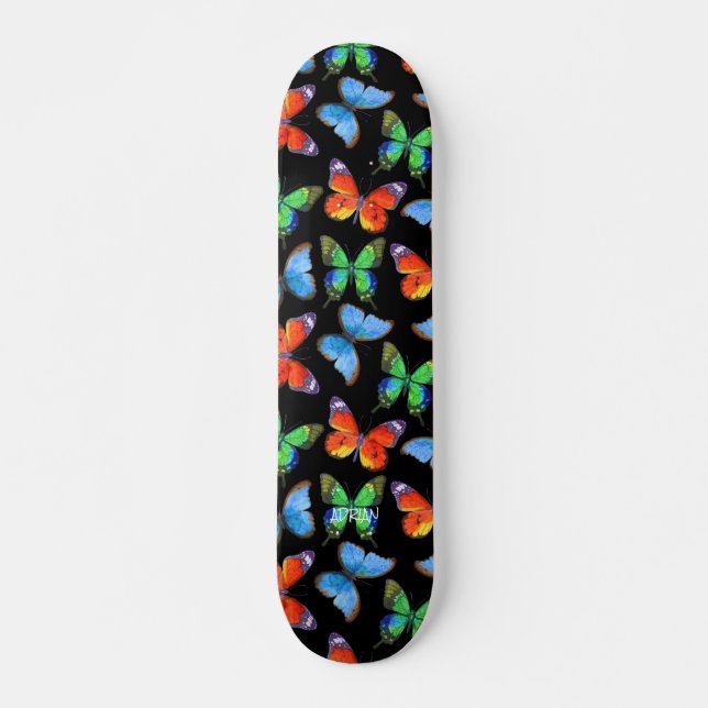 Skateboard Mariposas en negro y nombre o texto (Anverso )