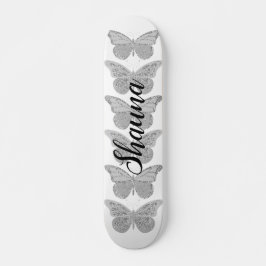 Skateboard Mariposas Gris Plateado Brillo Personalizado