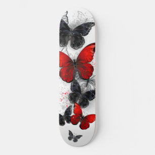 Skateboard Mariposas Morpho voladoras negras y rojas