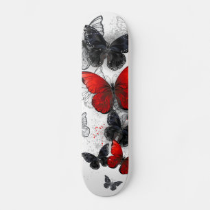 Skateboard Mariposas Morpho voladoras negras y rojas