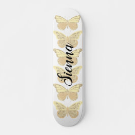 Skateboard Mariposas Personalizadas de Oro Amarillo con Deste