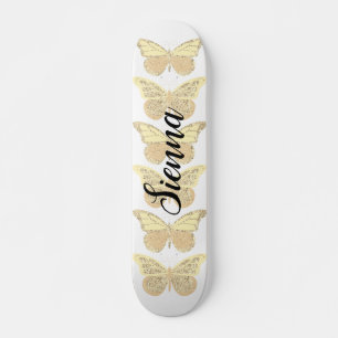 Skateboard Mariposas Personalizadas de Oro Amarillo con Deste