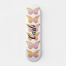 Skateboard Mariposas Personalizadas de Oro Purpura con Brillo