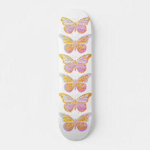 Skateboard Mariposas Purpura Dorado Brillante
