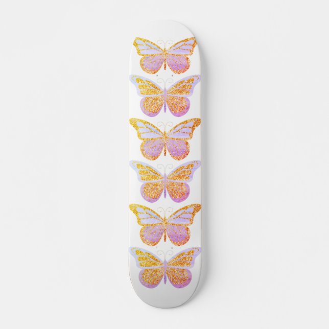 Skateboard Mariposas Purpura Dorado Brillante (Anverso )