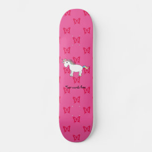 Skateboard Mariposas rosas de unicornio