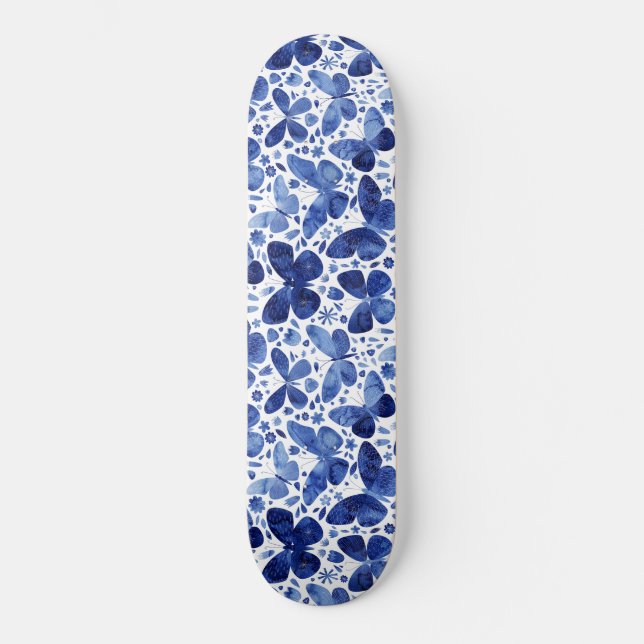 Skateboard Mariposas Watercolor Indigo Azul (Anverso)