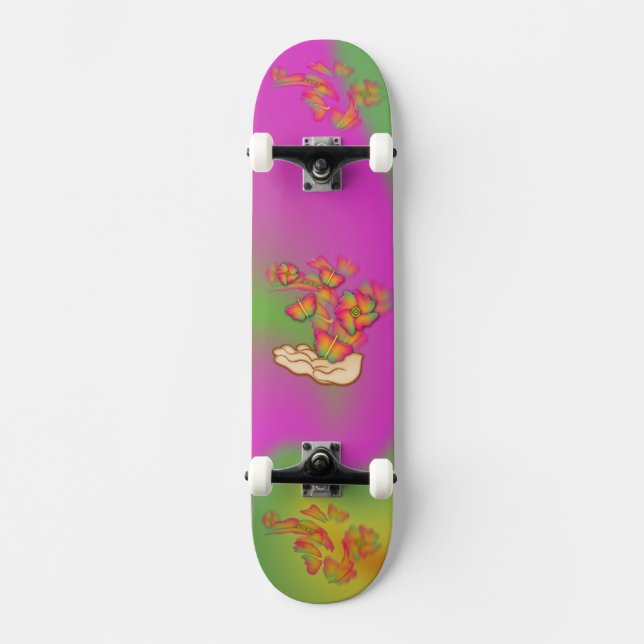 Skateboard Mariposas y flores (Anverso)