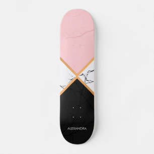 Skateboard Mármol blanco con líneas doradas