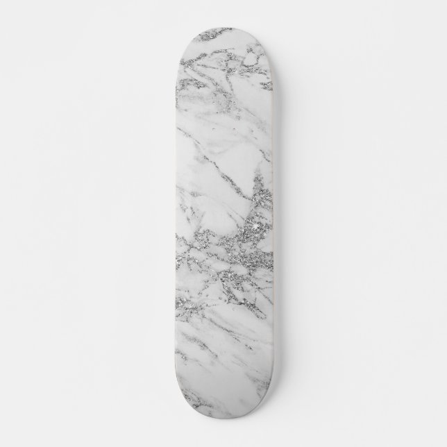 Skateboard Mármol de plata gris blanco elegante elegante del (Anverso )
