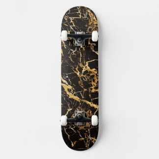 Skateboard Mármol dorado y negro (con camiones y ruedas),