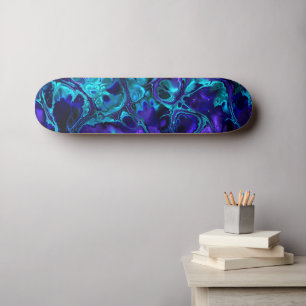 Skateboard Mármol Fractal Monocromo Azul Vibrante Boho Groovy