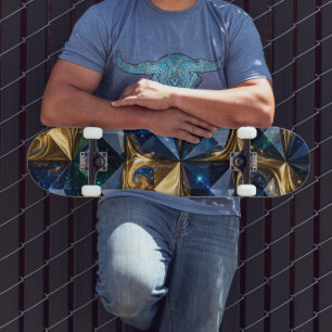 Skateboard Mármol Geométrico Azul Rubí de Lujo
