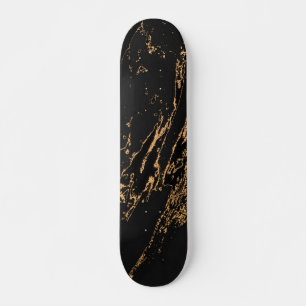Skateboard Mármol negro elegante falso dorado