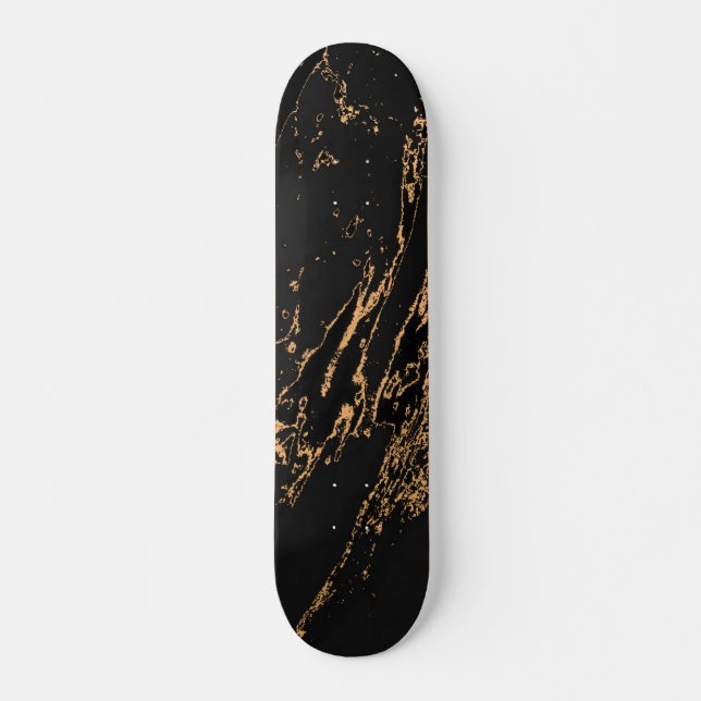 Skateboard Mármol negro elegante falso dorado (Anverso )