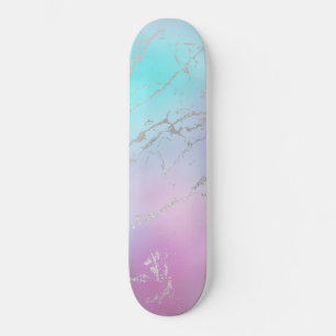 Skateboard Mármol Pastel Azul Plateado Brillante Elegante Fem