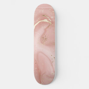 Skateboard Mármol Rosa Rubor Brillo Dorado Patrón Abstracto