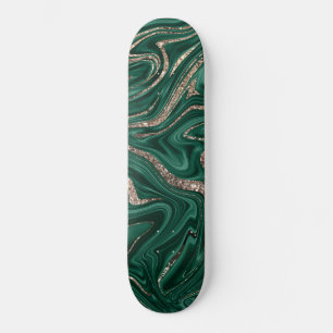 Skateboard Mármol verde esmeralda de oro negro #1
