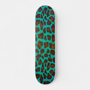Skateboard Marrón Leopardo y Estampado en Azul Turquesa