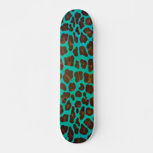 Skateboard Marrón Leopardo y Estampado en Azul Turquesa (Anverso )