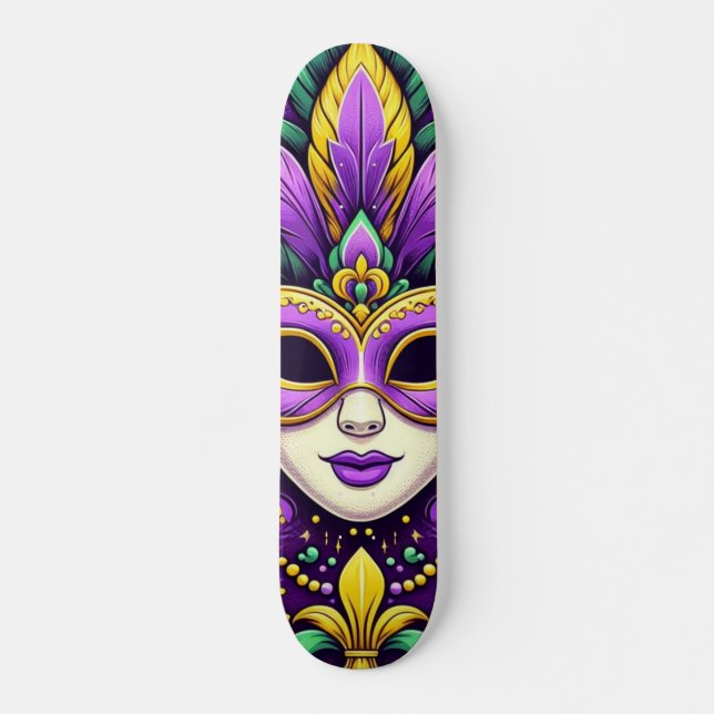 Skateboard Máscara/cuentas de Mardi Gras/fleur de lis (Anverso )