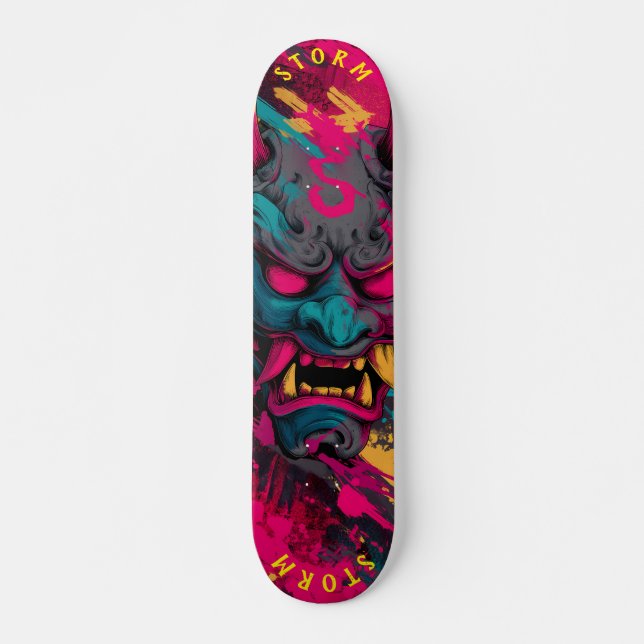 Skateboard Máscara Oni de Graffiti Urbano – Deck de Skate Per (Anverso )