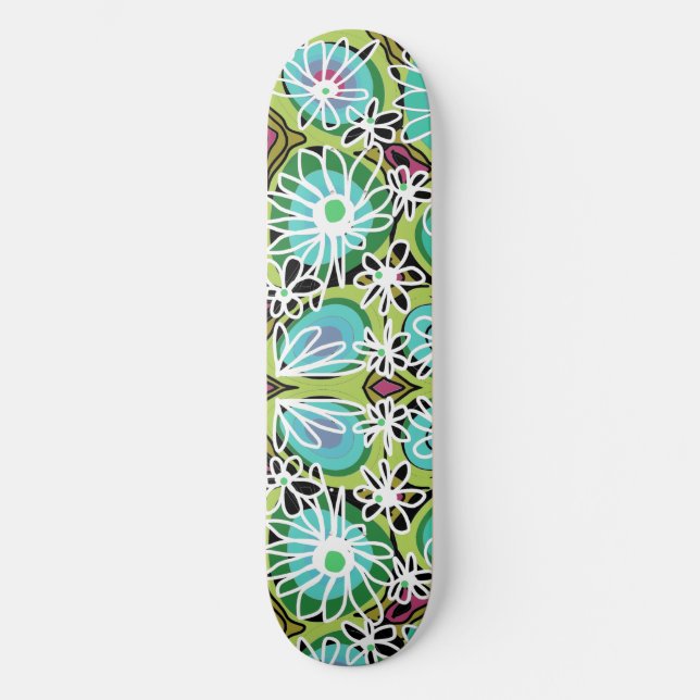 Skateboard Mazipoodles Love Flowers - Blanco morado verde Ver (Anverso)