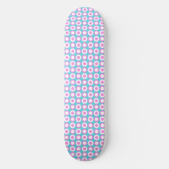Skateboard Mazipoodles Polka Dot Donuts - Blanco rosa azul (Anverso)