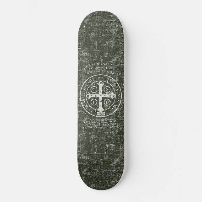 Skateboard Medalla de San Benedicto con oración latina (Anverso)