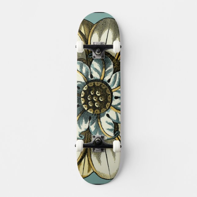 Skateboard Medallón Ornate Floral sobre fondo azul claro (Anverso)