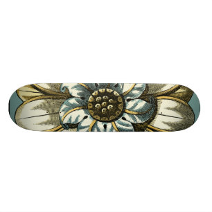 Skateboard Medallón Ornato Floral sobre fondo azul claro